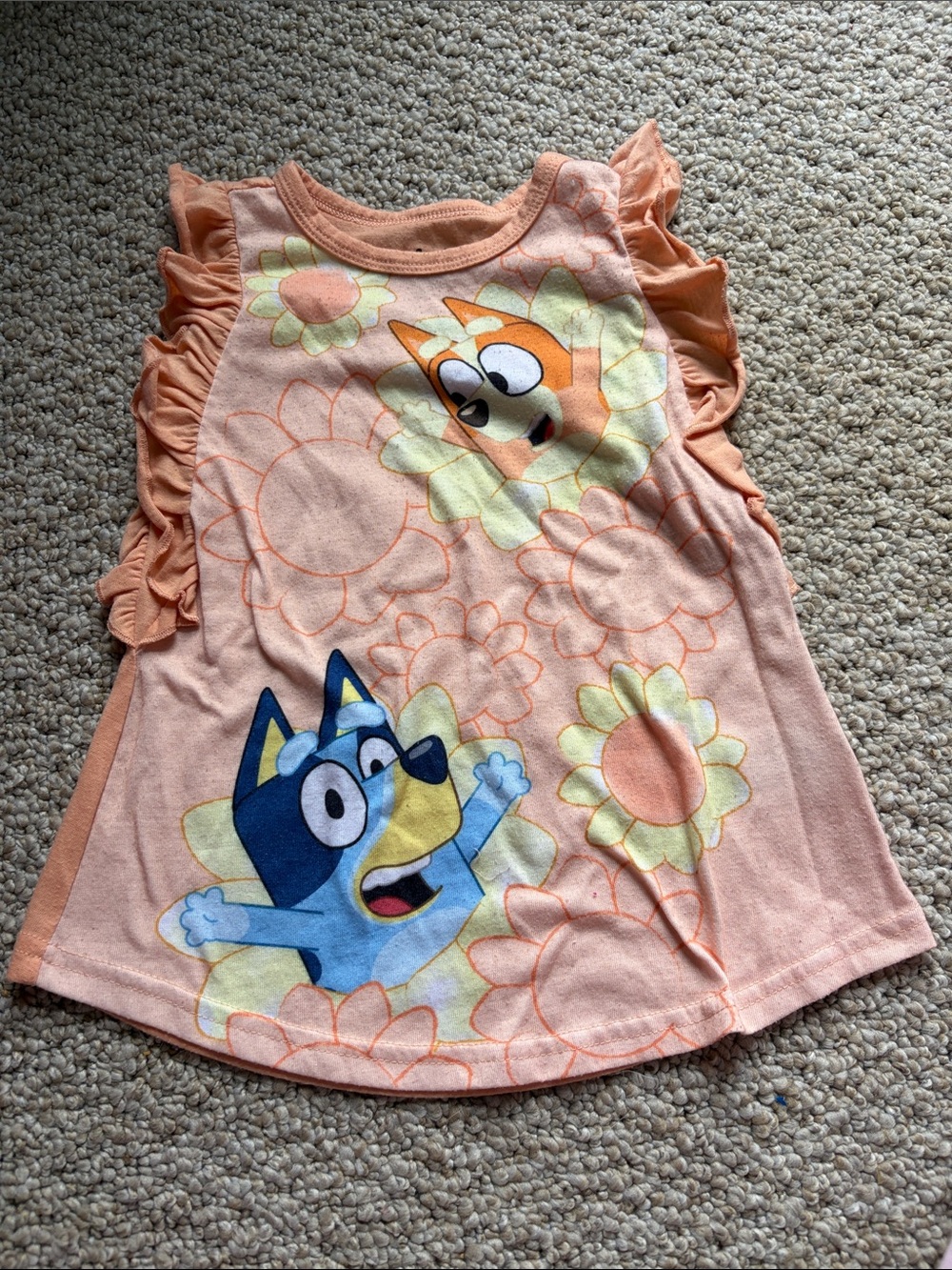 Peach Bluey Character Ruffle-Sleeve Nightgown for Kids